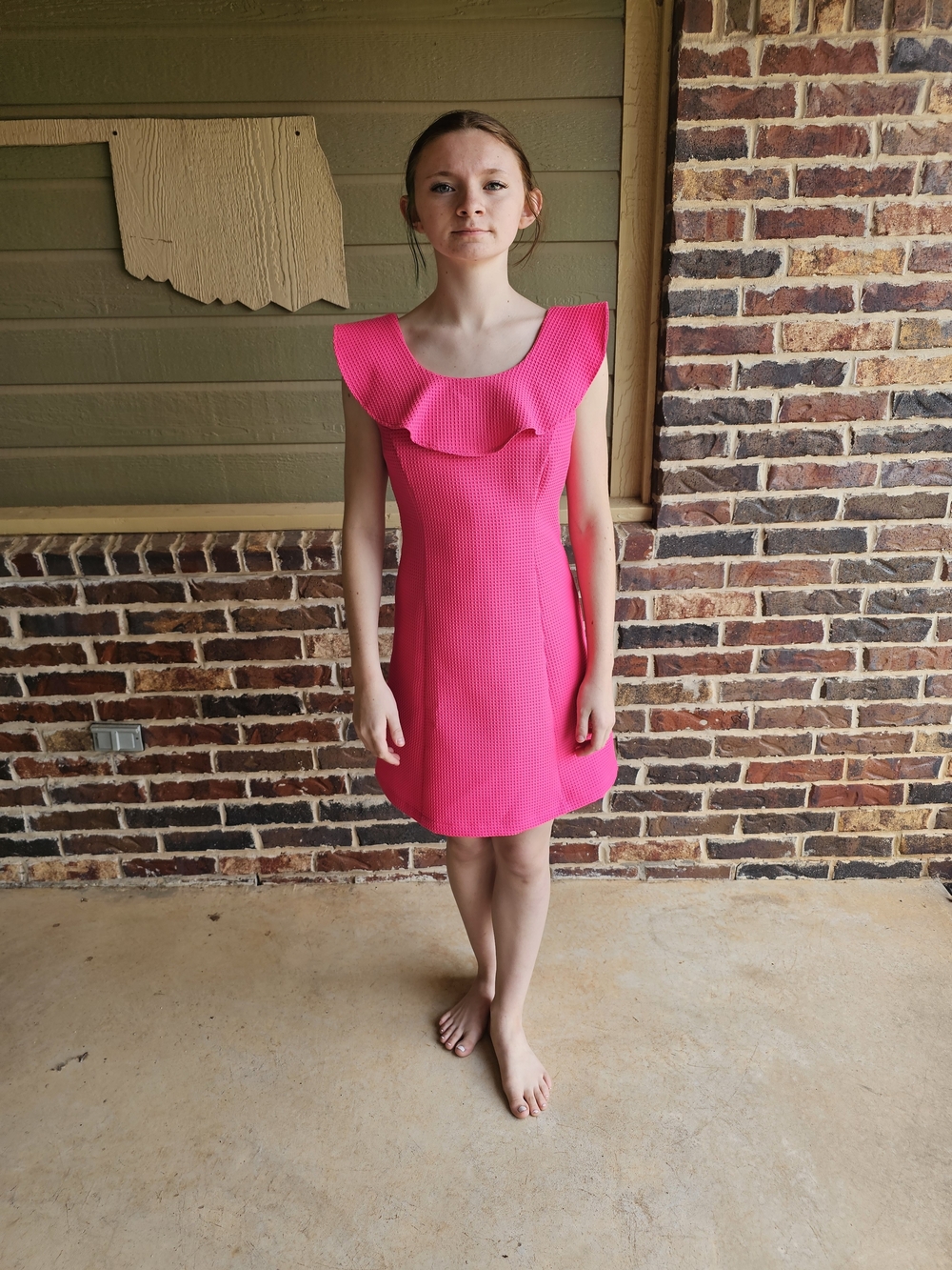 She + Sky Hot Pink Ruffle Neck Mini Dress